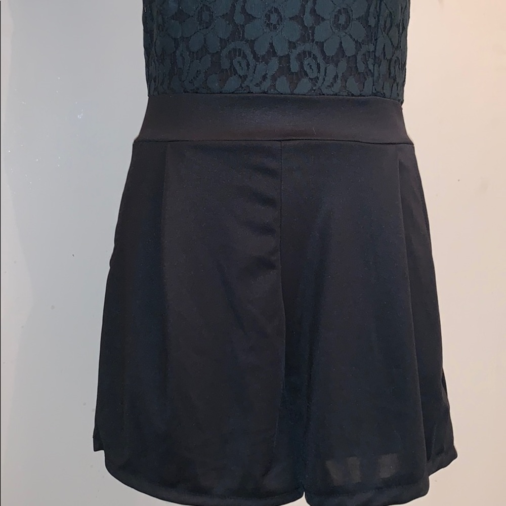 Black Stretch Lace Front Lined Backless Romper - Picture 4 of 8
